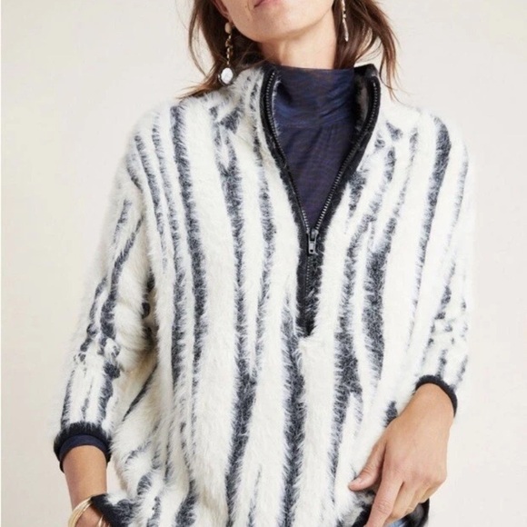 Anthropologie Cindy Eyelash Women Quarter Zip Brushed Knit Zebra Cozy Sweater S - Picture 2 of 9